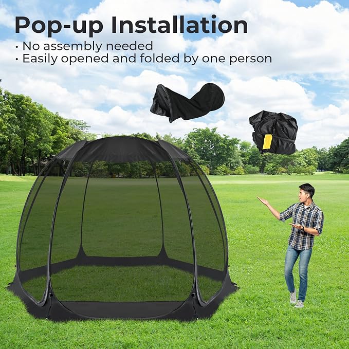 Alvantor Pop Up Screen House Tent, Instant Outdoor Gazebo with Mosquito Netting & UPF 50+ Sun Protection, Portable Canopy Shelter for Patio, Backyard, Camping (2-10 Person)