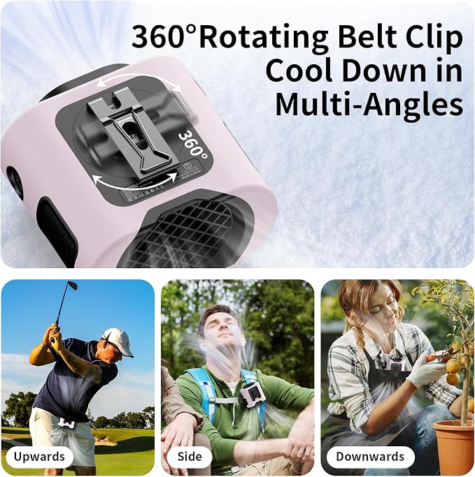 Socool 14500mAh Portable Waist Fan with 360 Rotation, Rechargeable Mini Personal Clip On Belt Shirt Fan 67Hrs Cooling Wearable Hanging Neck Fans with 5 Speeds & LED Light For Outdoor Working Jobsite