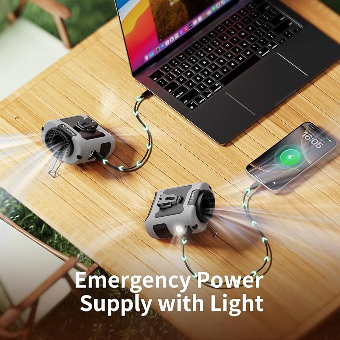 Socool 10000mAh Portable Waist Fan Clip On Personal Fans Rechargeable, 40H Cooling Wearable Belt Shirt Fan with 5 Speed Wind Adjustable & LED Light, Hanging Neck Fan for Outdoor Jobsite Camping
