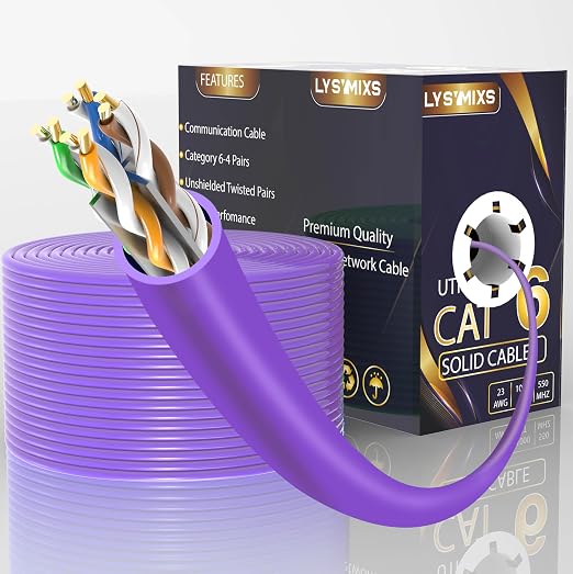 Cat6 Ethernet Cable 1000FT Channel Test Pass, Cat6 1000ft Ethernet Cable 23AWG Solid CCA, Cat6 Cable 550MHZ 10G with Easy Pull Box Purple