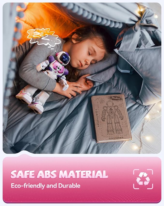 Ruko 6088 Dancing Robot for Girls with APP Control, Remote Control, Gesture Sensing Control, Interactive LED Faces, QA Games Rechargeable Programmable Robot Toys for 3 4 5 6 Years Kids, Pink Purple