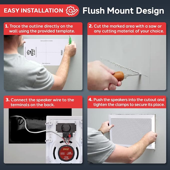 Pyle Two Way Stereo Sound Speaker - Dual Professional Audio Speakers System - In Wall / In Ceiling White Mount Flush, 6.5" Midbass, 1/2 Inch Polymer Tweeter - Indoor Home Theater - Pyle PDIW65 (Pair)