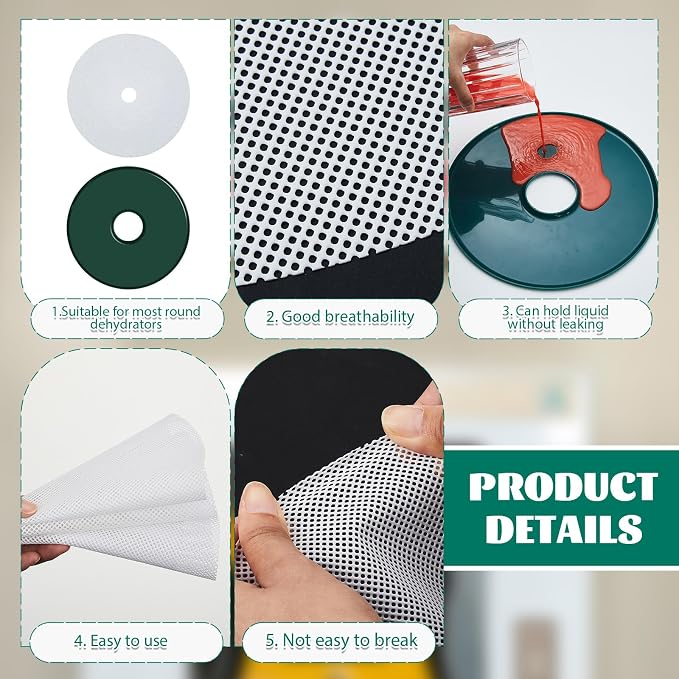 Domensi 12 Pcs Round Dehydrator Sheets Non Stick Silicone Dehydrator Mats with Edges Reusable Roll Tray Liner for Fruit Meat Beef Kitchen, 13 12.5 Diameter