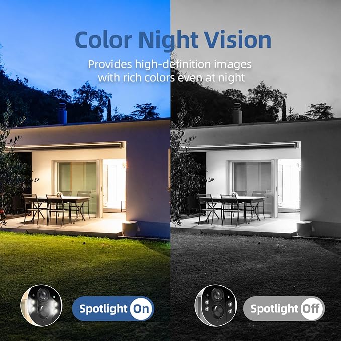 4G LTE Cellular Security Camera, No Wifi Security Camera, 2.5K Solar Camera Outdoor Wireless, 360° Live View, Spotlight Color Night Vision, Motion&Siren Alert, SD/Cloud Storage (SIM Card Included)