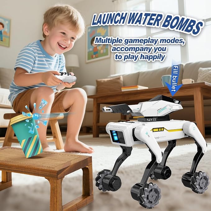 3 in 1 Robot Dog with Wheels Kit, 30+ Bionic Actions, Voice & Remote Control, Programmable Moves, Rechargeable Battery, All-Terrain Stunt Pet Toy for Kids(Removable Claw & Cannon)