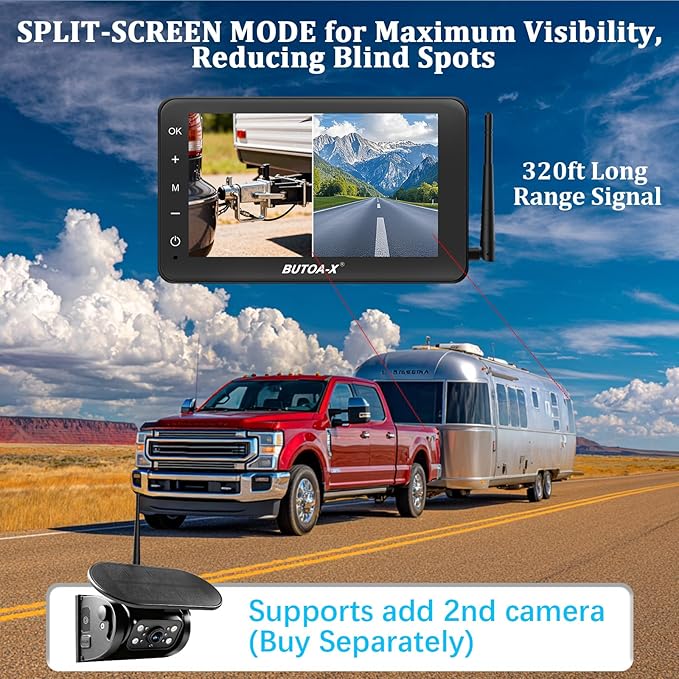 X7 Wireless Solar Magnetic Backup Camera for RV Truck - 15000mAh Battery Magnetic Hitch Camera 7” Monitor 320FT Range - 5th Wheel Hitch Gooseneck Travel Boat Horse Trailer Truck