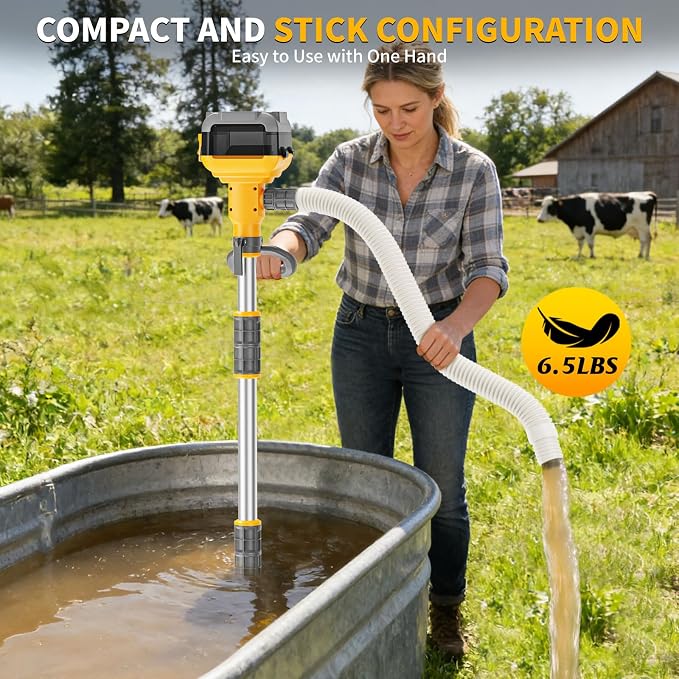 Stick Water Transfer Pump Compatible For Dewalt 20V Battery(NO Battery), Cordless 800GPH Stick Water Transfer Pump With 37-INCH Hose & Detachable Rod For Garden Fountain Boat Livestock Tanks