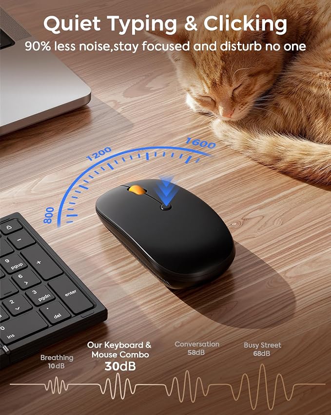MoKo Foldable Keyboard and Mouse Combo, 2.4G+BT5.0 x 2, Full-Size Portable Folding Bluetooth Keyboard Set for Business Travel, USB-C Rechargeable Wireless Mouse with Bag for Laptop iPad Tablet