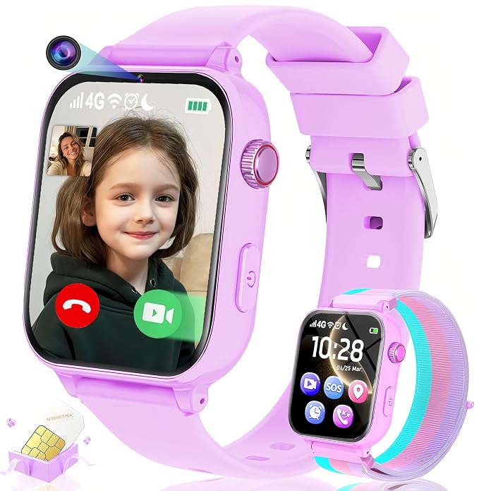 Kids Smart Watch for Boys Girls, 4G Smartwatch Phone for Children with GPS, Call, SOS, Video/Voice Chat, Parental App, Alarm, HD Touchscreen Watches for Kid Gifts Ages 4-12,Bright Rose