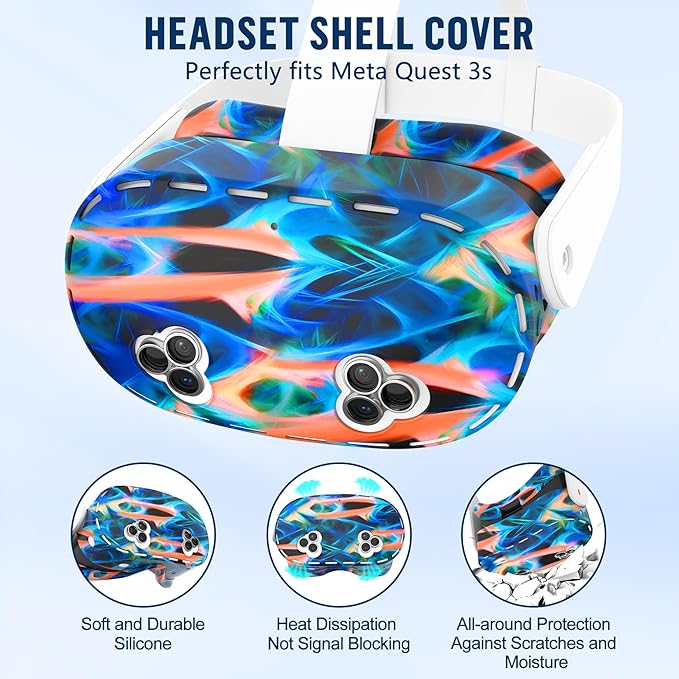 Silicone Cover Set Compatible with Meta/Oculus Quest 3s Accessories, Silicone Face Cover, Controller Grip Cover, Camera Lens Protector, VR Shell Cover, Protective Lens Cover, Not Fit Quest 3