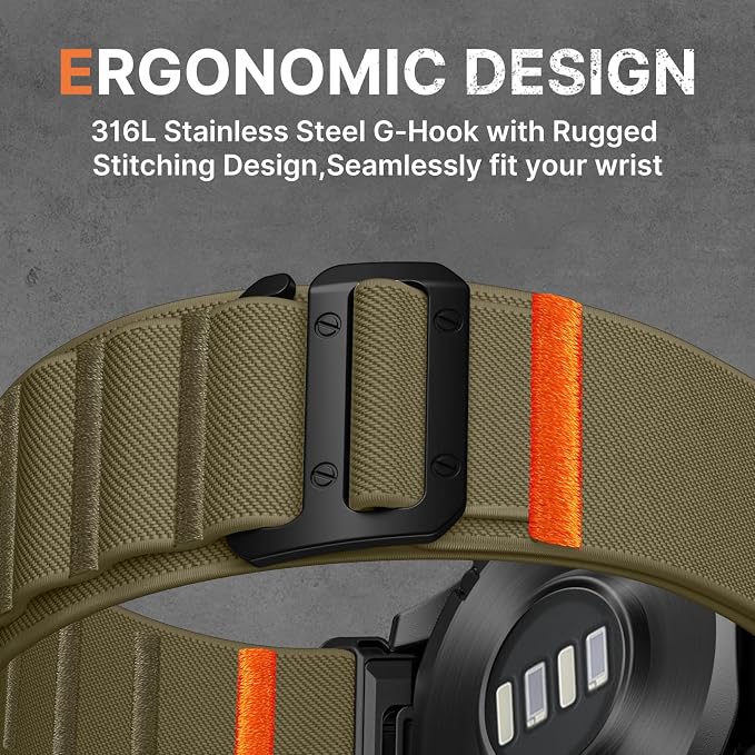 Bandletic Compatible with Garmin Fenix 8 51mm Band - 26mm Quick Fit Soft Stretchy Loop Bands with G-Hook for Fenix 7X 6X Pro/5X Plus/3/3 HR/Instinct 2X Solar 3 50mm /Enduro/Quatix 6X/Tactix/Epix Pro 2