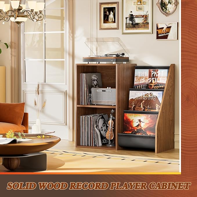 Record Player Stand,Turntable Stand with Vinyl Record Storage,Record Player Table with Vinyl Display Holder Shelf,Record Player Cabinet with 220 Albums Organizer,Media Console Cabinet for Stereo Audio
