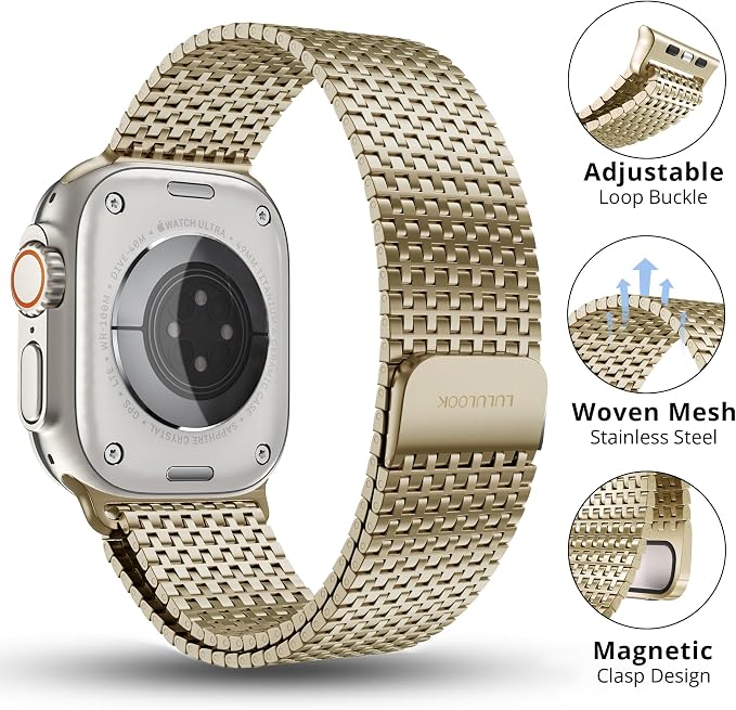 LULULOOK Milanese Mesh Loop Compatible with Apple Watch Band 49/46/45/44/42/41/40/38mm for Men Women, Stainless Steel Magnetic Buckle Strap for iWatch Ultra 3/2 Ultra Series 11 10 9 8 7 6 SE 5 4 3