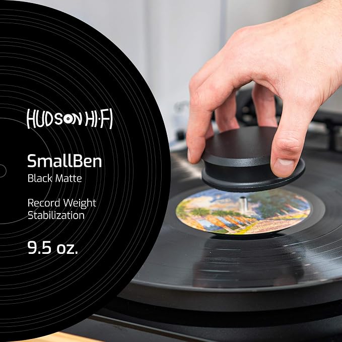 Hudson Hi-Fi SmallBen Record Weight Stabilizer with Protective Leather Pad - 9-Ounce Vinyl Turntable Weight - Durable & Stylish LP Stabilizer - Fits Any Turntable - Black Matte