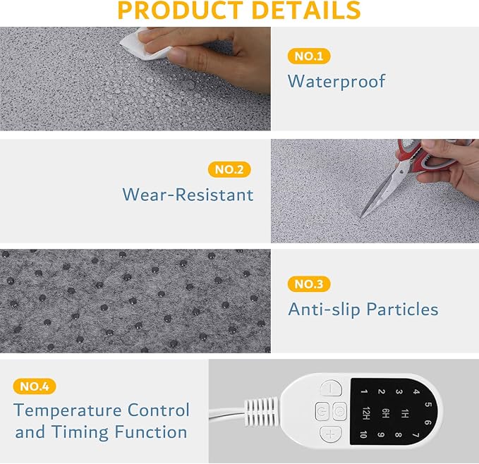 QOUBAI PVC 110V Heated Floor Mat Heater for Foot Warmer Under Desk 31.5 x 20 Inch Electric Heating Pad Energy Saving Carpet Pad Indoor Floor Heated Rug for Home Office Bathroom House Gray