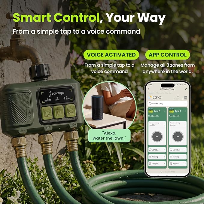 WiFi Water Timer, Hose Timer 984ft Long Range RF with Gateway, App Control, 8-Month Battery, Weather Delay, 3/4" Smart Irrigation Controller