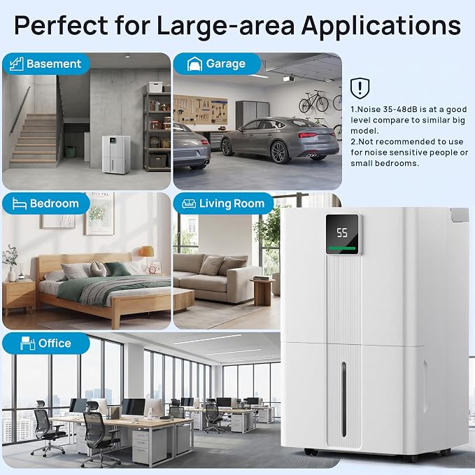 Uthfy 100 Pint Dehumidifier for Home & Basement, 6000sq.ft Dehumidifier with Drain Hose, Detachable Water Tank, Smart Humidity Control, Dual LED Display, Wheels & Handle for Large Room, Off White