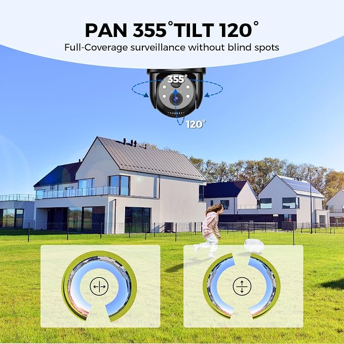 LITYMOL 2K Solar Camera for Home Safety, 360° View Security Cameras Wireless Outdoor, Color Night Vision, Siren Alarm, 2-Way Audio, AI Detection, SD/Cloud Storage, 2.4GHz WiFi