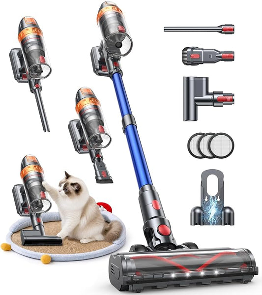 Cordless Vacuum Cleaner, 650W 50KPA 65Min with Extra Mattress Cleaning Tool, Stick Vacuum Cleaners for Home, Self-Standing, Wall Mount Charging, Stick Vacuum Cordless for Floor Pet Hair Carpet