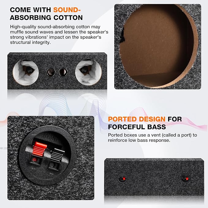 Dual 6.5 Inch Car Audio Subwoofer Enclosure Box, Dual Sealed Carpet Covered Car Audio Vehicle Subwoofer Enclosure with 2 Slot Port Vent, Woofer Box for Improves Audio Quality