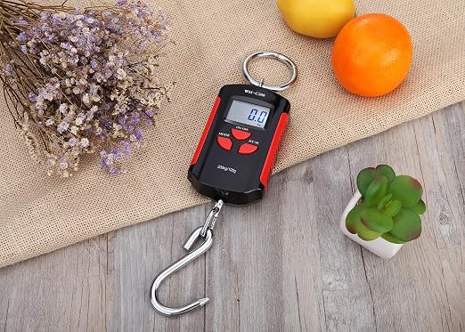 Klau Portable Mini Crane Scale,200 kg / 400 lb,Black and Red | Heavy Duty Digital, LCD Display with Backlight, For Home Farm Market Fishing Hunting