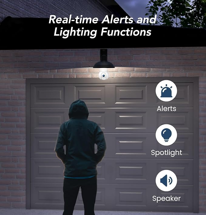 GNCC 2K Light Bulb Security Camera, 2.4G WiFi, Cloud Subscription Required | Easy Install, 350° Pan-Tilt, Motion Detect, 2-Way Audio, Color Night Vision, Light Bulb Timer, Dual Flexible Storage Options