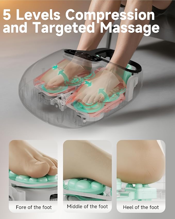 Snailax 2026 Upgrade Foot Massager Machine with Heat, Compression, Deep Kneading Shiatsu, Rolling Scratch for Plantar Fasciitis Relief (Remote Control) Father Day Gifts, Men Size 13 at Home Office