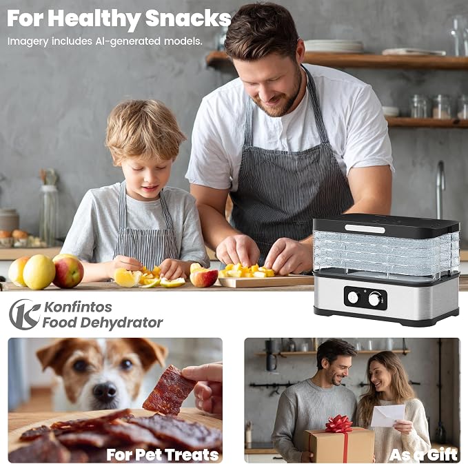 Compact Food Dehydrator Machine for Jerky & Fruit, 250W Small Food Dryer, 5 Stackable BPA-Free Trays with Temperature Control for Beef and Deer Jerky, Mushroom, Herbs & Pet Treats, 72H Max