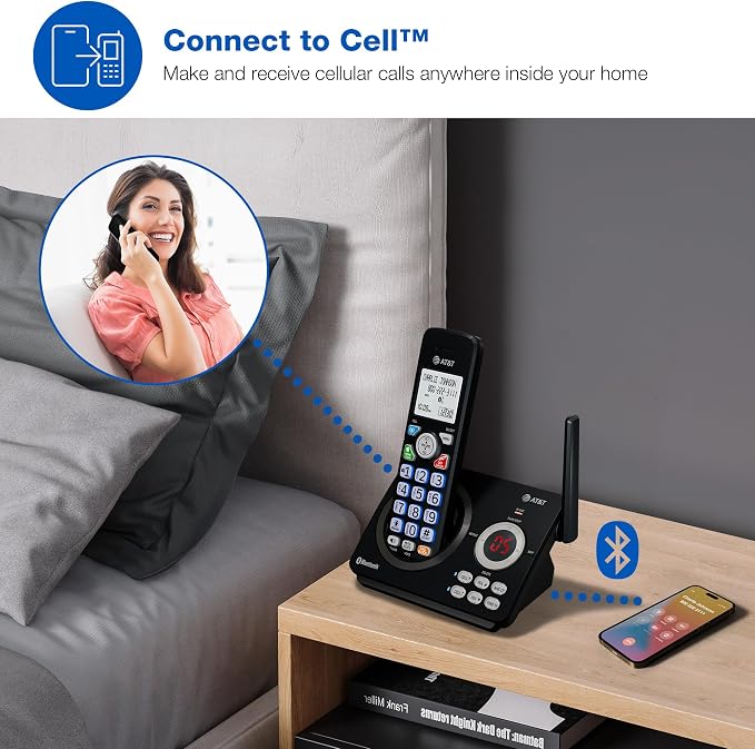 AT&T DECT 6.0 Cordless Phone, 2-Handset – Smart Call Blocker, Bluetooth Connect to Cell, Caller ID Announce, Answering Machine | DL72279