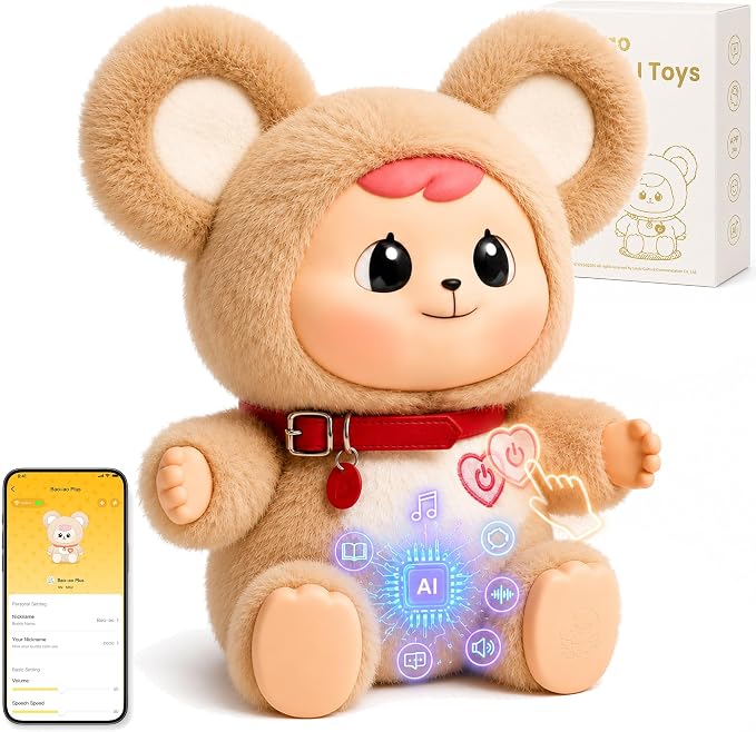 11.8" H AI Companion for Kids 3+, Smart AI-Powered Plush Interactive Toy | No-Screen Communicatible Stuffed Animal with ChatGPT, Rechargeable Doll with Multi-Languages Storytelling&Learning Assistant