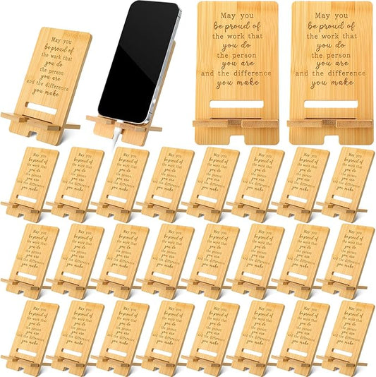 Ripeng 24 Pcs Employee Appreciation Gifts Bulk Bamboo Phone Stand for Desk Office Worker Thank You Gift for Administrative Team Coworkers Staff Graduation Nurse Teacher Week (Vivid Work Pride)