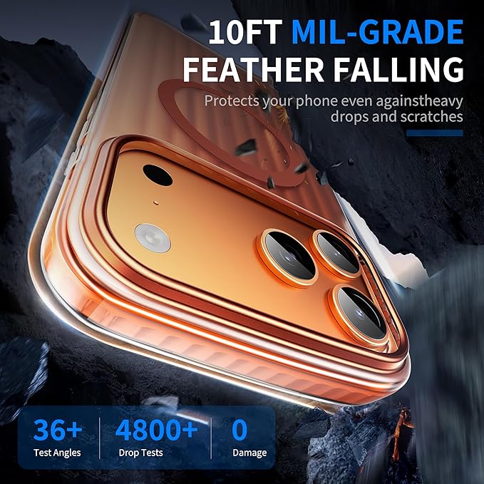 Strong Magnetic for iPhone 17 Pro Max case,1XLens Protector[10Ft Military-Grade Protection] Compatible with fit MagSafe Shockproof Slim Thin Cover case for iPhone 17 Pro Max 6.9 inch,Orange Metal