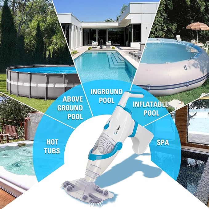 Handheld Pool Vacuum Cleaner, Rechargeable Pool Bottom Cleaner with Strong Suction, 1 H Runtime, 89 inchs Extension Pole,for Above Ground/Inground Pools, Spas and Hot Tubs, White and Blue