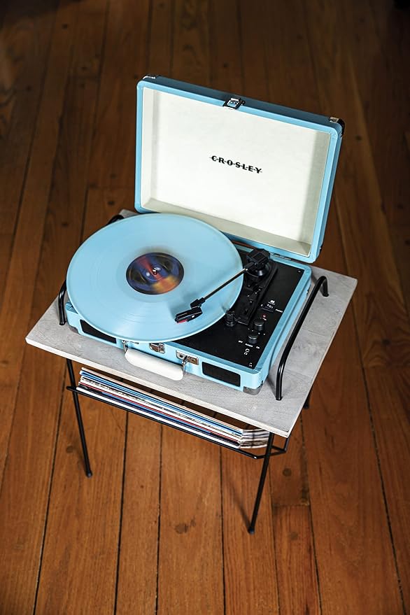 Crosley CR8005F-TU Cruiser Plus Vintage 3-Speed Bluetooth in/Out Suitcase Vinyl Record Player Turntable, Turquoise/White