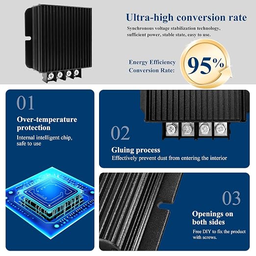 600W Dc-Dc 24V 25A Power Converter 12V to 24V Step-Up Transformer, Shockproof and Dustproof/Providing Screwdriver, Used for Solar,Electric Vehicle Chargers (Overload Protection)