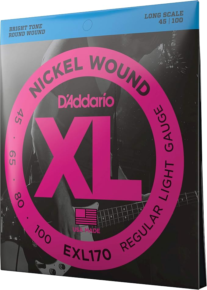 D'Addario Electric Bass Guitar Strings, XL Nickel, EXL170, Regular Light Gauge 45-100, 4-String Set, Pack of 1