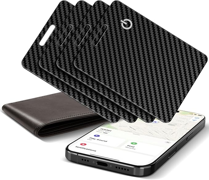 Wallet Tracker Card (iOS Only), Rechargeable Smart Card Wallet Tracker Works for Apple Find My, Thin Bluetooth Tracking Card GPS Tracker, Key Finder for Keys, Bags, Passport, Carbon Fiber