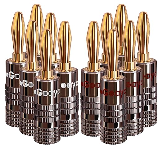 Banana Plugs for Speaker Wire - 24K Gold Plated Banana Adapter Connector(6 Pairs/12 pcs)