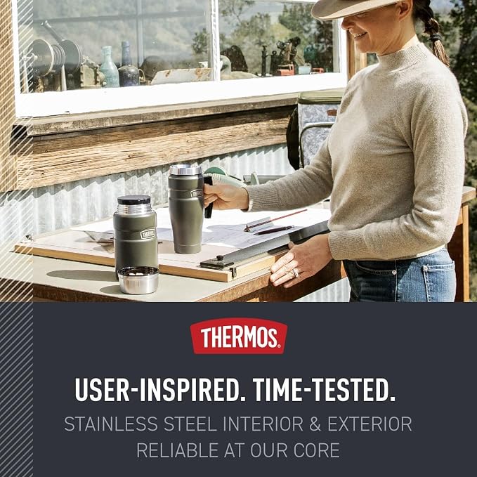 THERMOS Stainless King Vacuum-Insulated Travel Mug with Handle - 16oz, Matte Teal Tumbler for Hot & Cold Drinks - Leak & Sweat-Proof Stainless Steel Coffee Mug with Lid for Commuting
