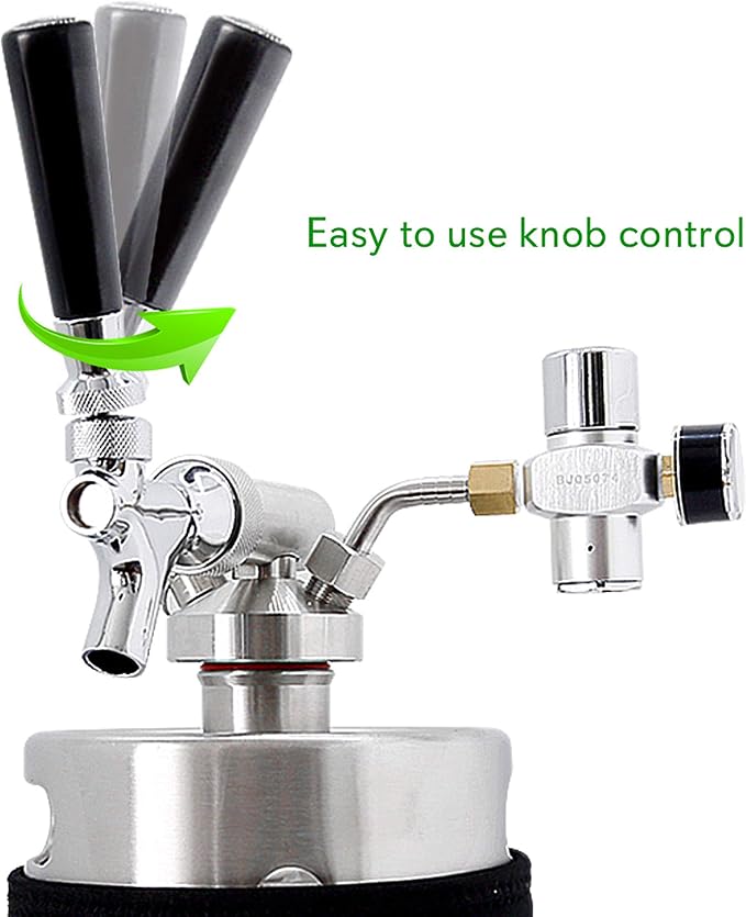 NutriChef Pressurized Growler Tap System - 128oz Stainless Steel Homebrew Mini Keg Dispenser Portable Kegerator Kit - Co2 Pressure Regulator Keeps Carbonation for Craft Beer, Draft -