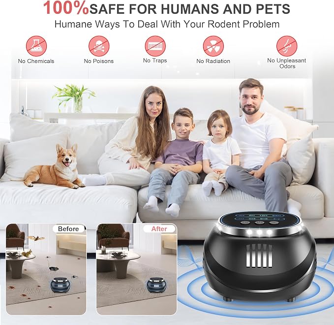 2026 Upgraded Ultrasonic Rodent & Pest Indoor Repeller - Stronger Driving Force, Repellent for Mouse, Rats, Squirrels, Bats, Roaches, Spiders & Bugs | Plug-in Control, 4 Modes, Covers 1300 Sq Ft