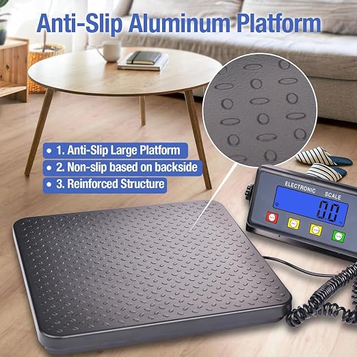 Surmountway Industrial Shipping Scale 660lbs with Anti-Slip Aluminium Platform, 11.8" x 11.8" Black Portable Digital Postal Scale for Shipping Packages Luggages with Tare/Count/Auto-Off Functions