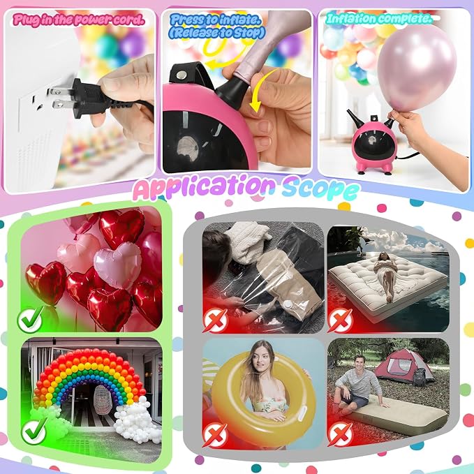 Balloon Pump Electric, Portable Balloons Inflator Air Pump Dual Nozzle, 110V Small Electric Balloons Blower Machine Corded, 600W for Latex Foil Balloon Arch Garland Party Decorations Supplies
