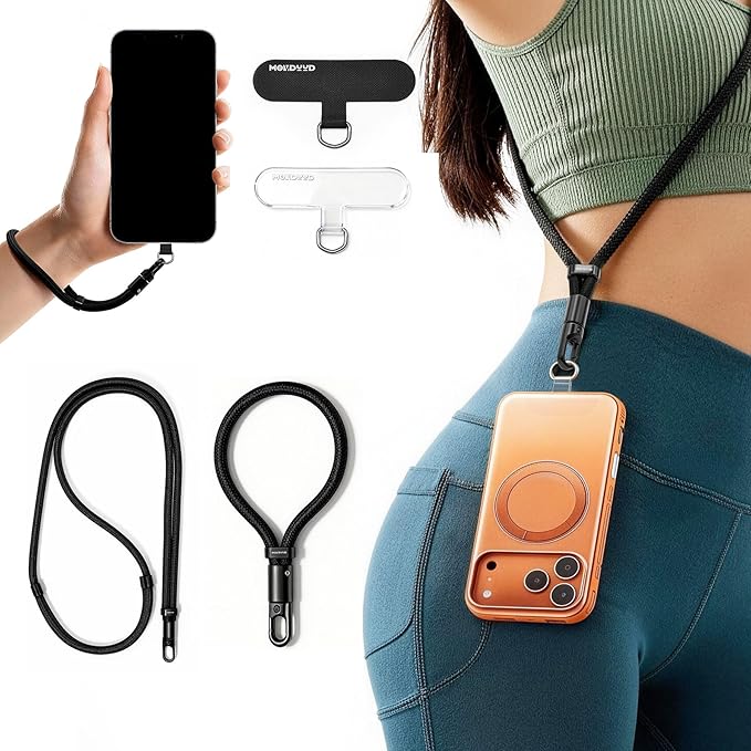 MOVDUUD 2-Pack Phone Lanyard - adjustable lanyards for Wrist & Neck Strap with 2 Universal Tabs Crossbody neck phone holder for Running &Cycling | Skin-Friendly, Durable, Fits All Smartphones
