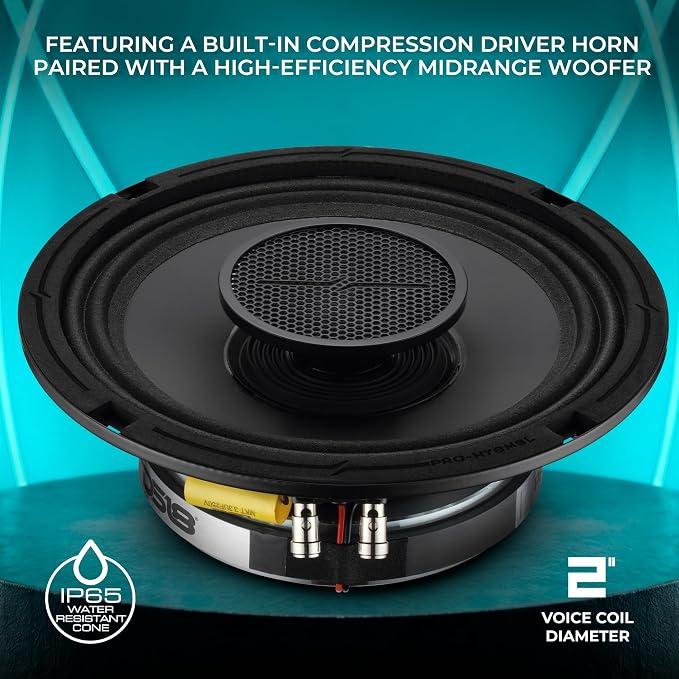DS18 PRO-HY8MSL 8" Shallow Hybrid Mid-Range Car Audio Loudspeaker with Built-in Driver and Grill Included 400W Max 200W RMS 8 Ohms (1 Speaker)