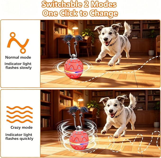Smart Interactive Dog Ball – Automatic Moving, Bouncing & Rotating Toy for Medium/Large Dogs, E‑TPU Rolling Ball with Normal & Crazy Modes, Bird Sounds, Washable Cover, Type‑C Charging