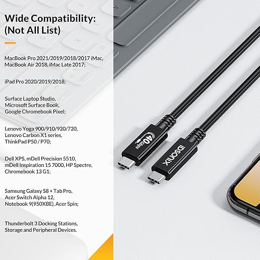 iDsonix [USB-IF Certified] USB 4 Cable 2.6ft Compatible with Thunderbolt 4 Cable Thunderbolt 3 Cable, 40Gbps USB4 Cable 100W Charging,8K or Dual 4K Display,for MacBook Pro, Mac mini, Quest Link, eGPU