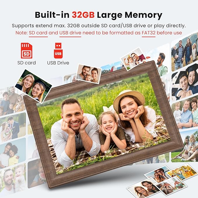 Uhale 10.1 Inch Digital Picture Frame 32GB Momery Wooden WiFi Electronic Photo Frame IPS HD Touch Screen Display Share Photos/Videos Instantly Anywhere Gifts for Mom Dad Grandparents
