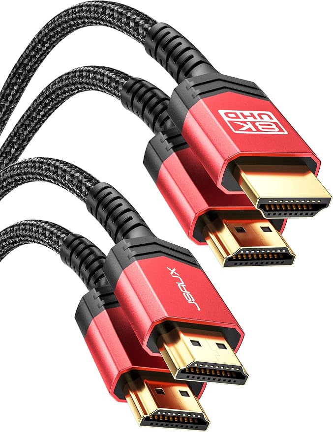 JSAUX 10K HDMI Cable 2.1 6FT 2-Pack 48Gbps 4K Ultra High Speed Cord (8K@60Hz 7680x4320, 4K@120Hz) eARC HDR10 HDCP 2.2 & 2.3 3D, Compatible with PS5/PS4/X-Box/Roku TV/HDTV/Blu-ray/LG/Samsung QLED