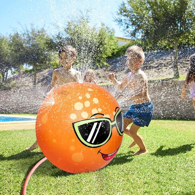 Toyvian Inflatable Water Sprinkler Ball, 31.5” Orange Water Spray Toy for Toddlers Outdoor Backyard Garden Yard Summer Fun Lawn Toys for Boys Girls